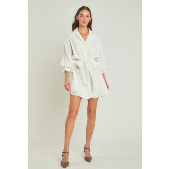 Anthropologie Endless Rose Women's Belted Mini Shirt Dress, Size Small - Picture 1 of 13